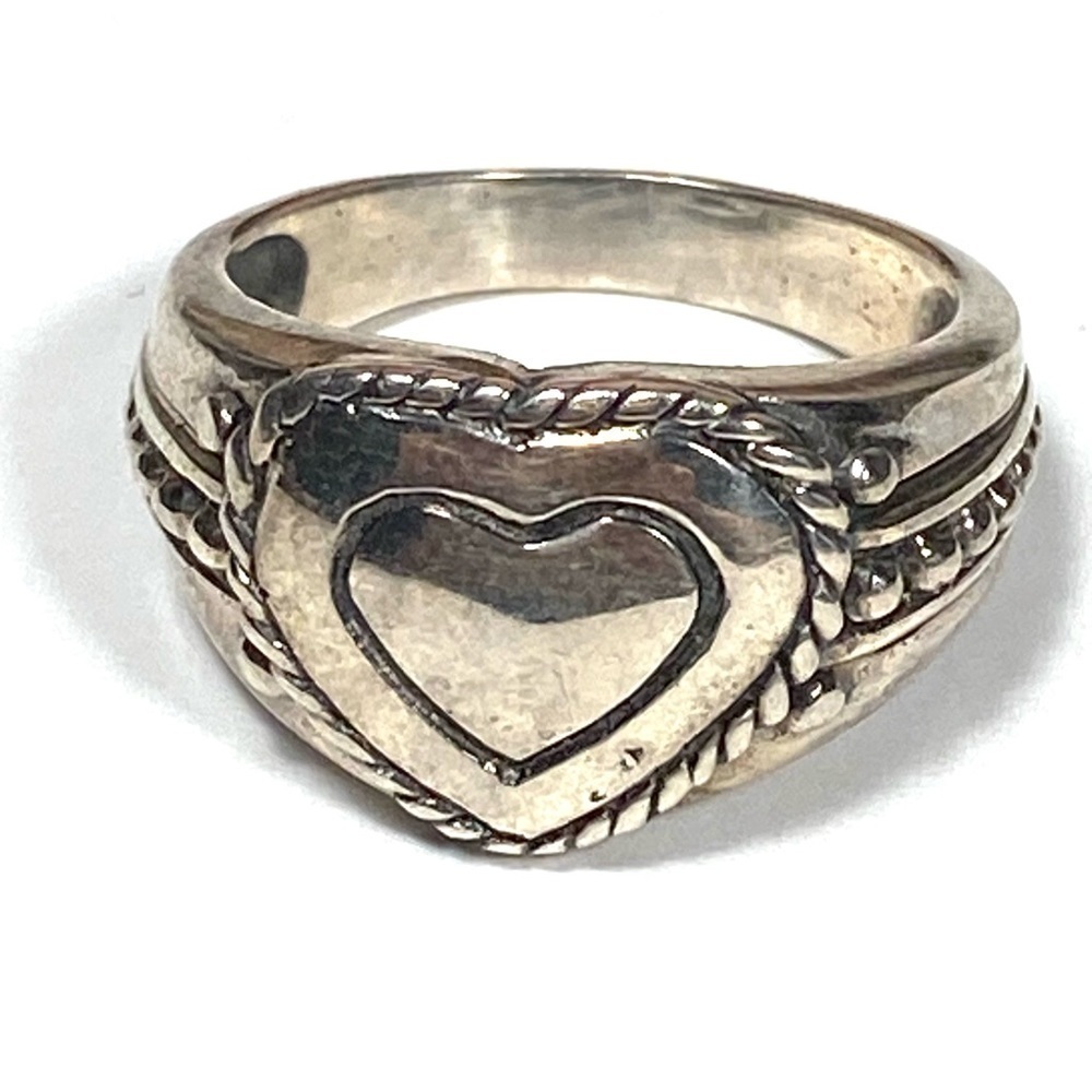 925 NF Thailand Sterling Silver Ring Size 7.75 Heart Chunky Ring 5.89g